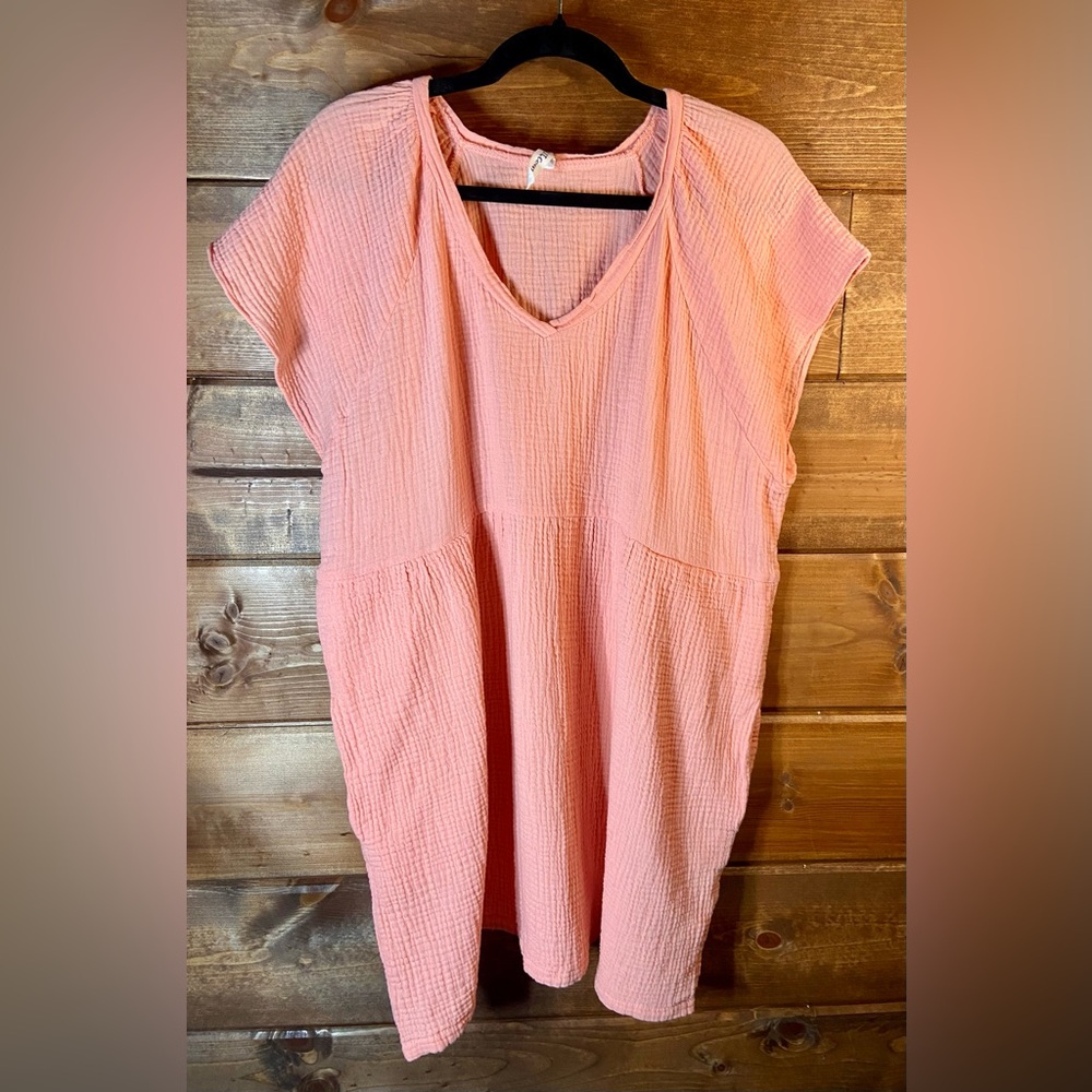 Split Coast Coral Beach Dress Swim Cover Up With Pockets